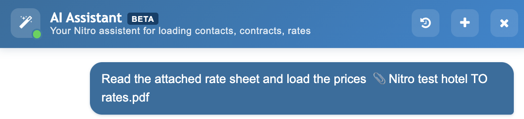 Nitro AI Assistant reading an uploaded rate sheet and loading the prices