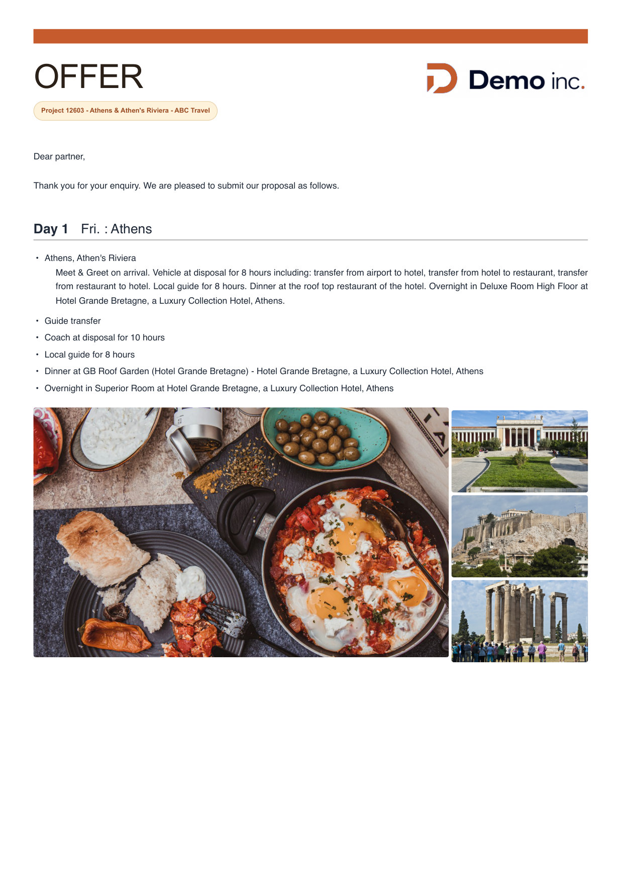 PDF offer day 1 page with the programme and photos of Athens
